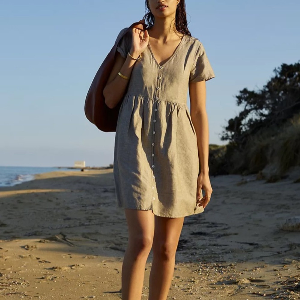 NWT Madewell Petite Alexandra Linen Blend Button Front Mini Dress Size S